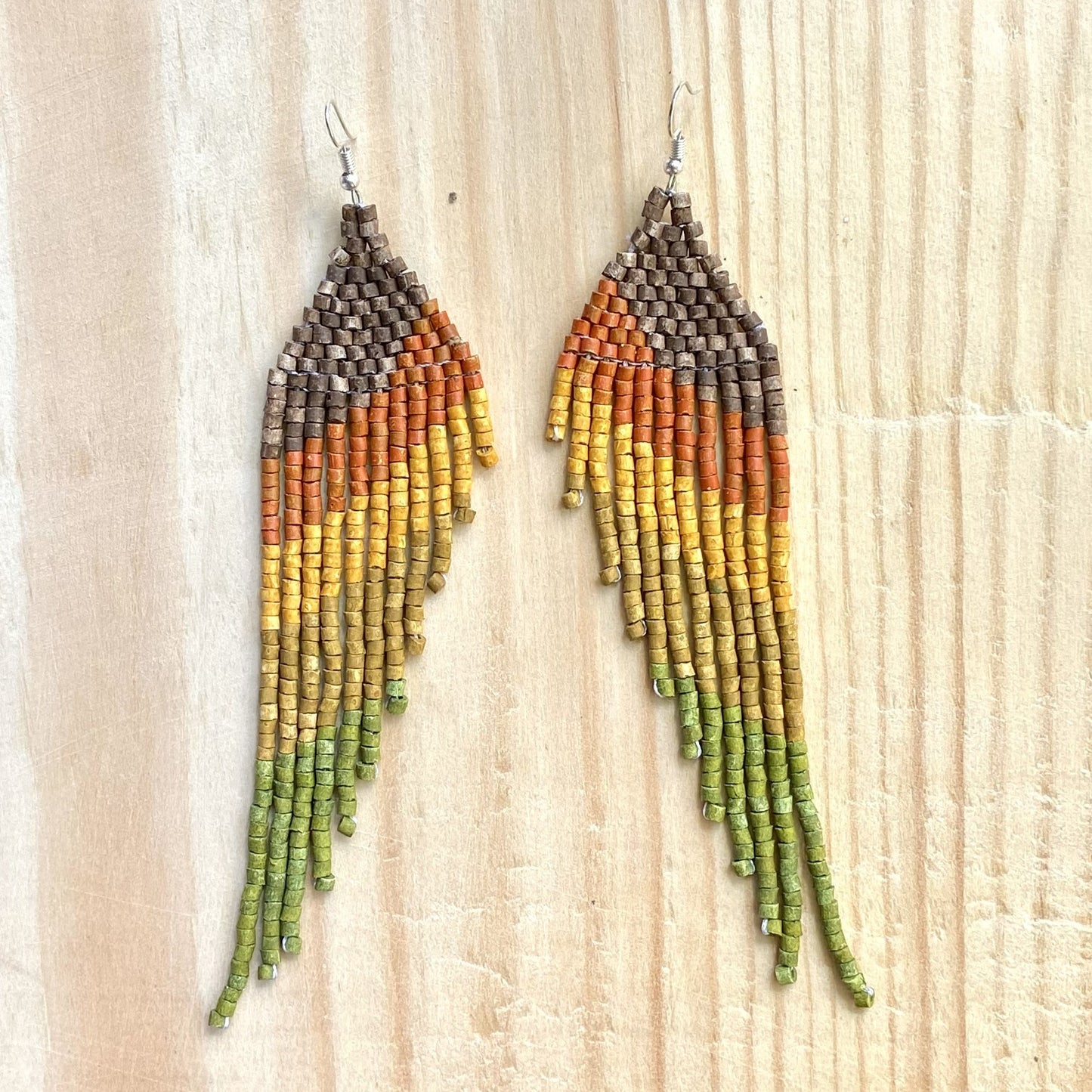 Long Beaded, Dangle Earrings - "Quetzal Synergy", handmade