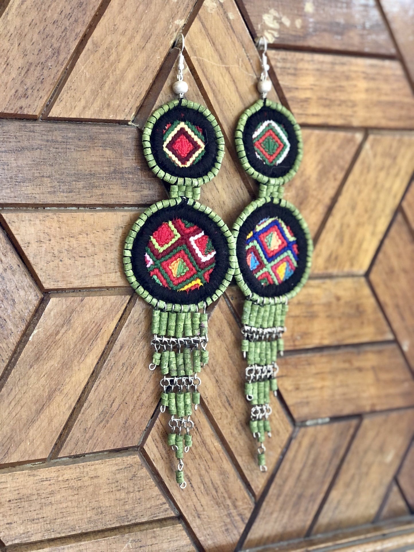 Embroidery, Beaded, Dangle Earrings - "Tulum", handmade