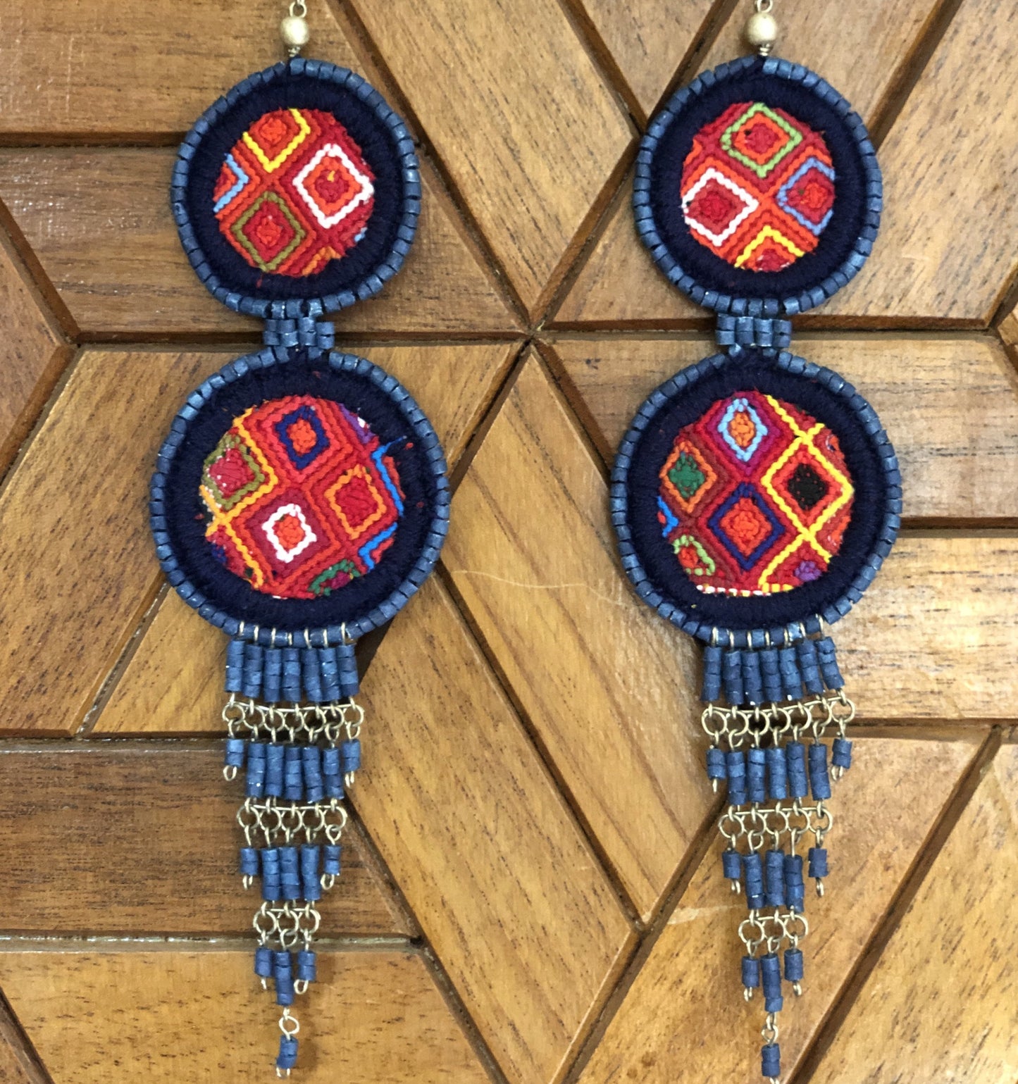 Embroidery, Beaded, Dangle Earrings - "Tulum", handmade
