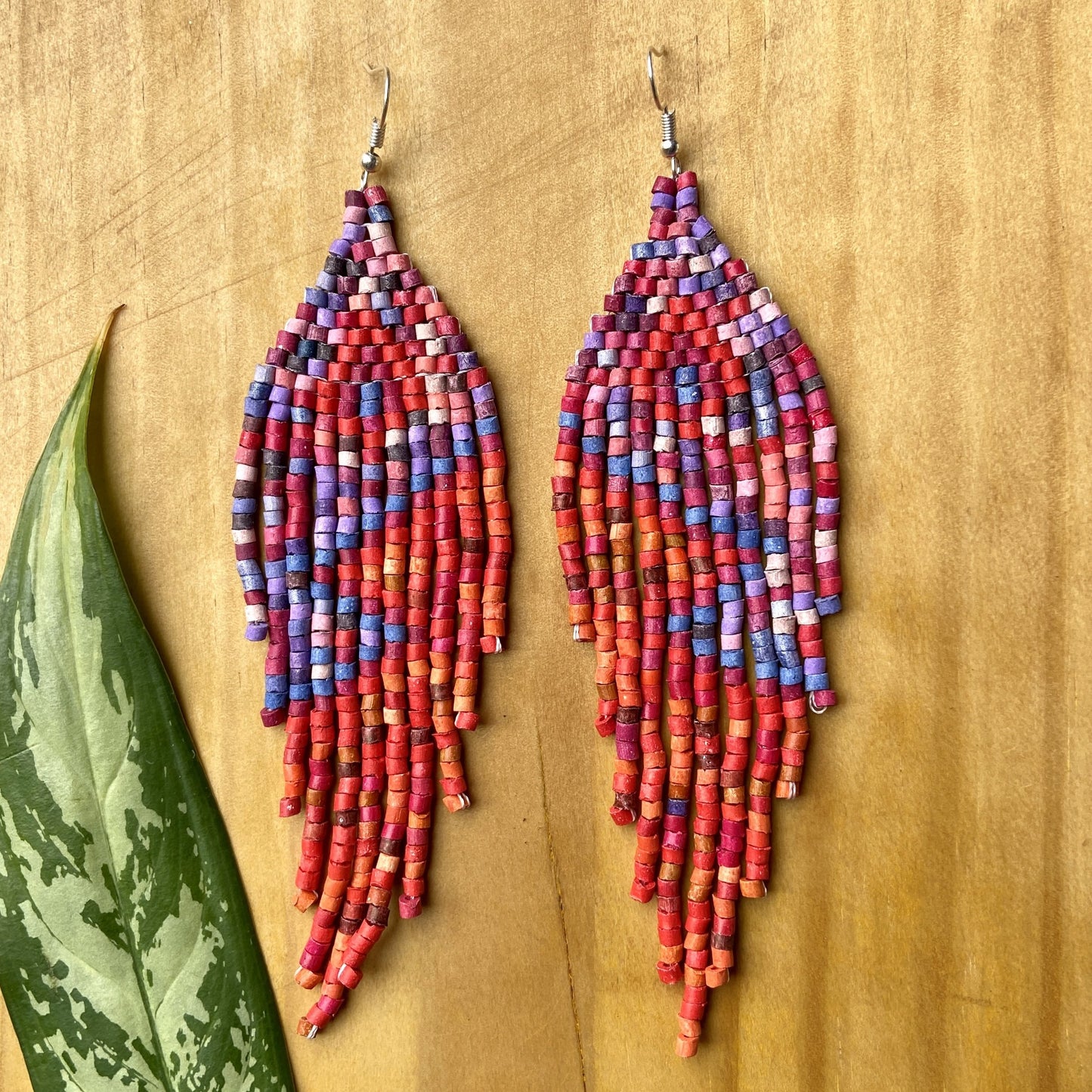 Beaded, Fringe Earrings - Slim Tikal Lightning