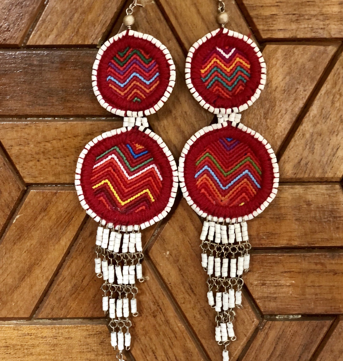 Embroidery, Beaded, Dangle Earrings - "Tulum", handmade
