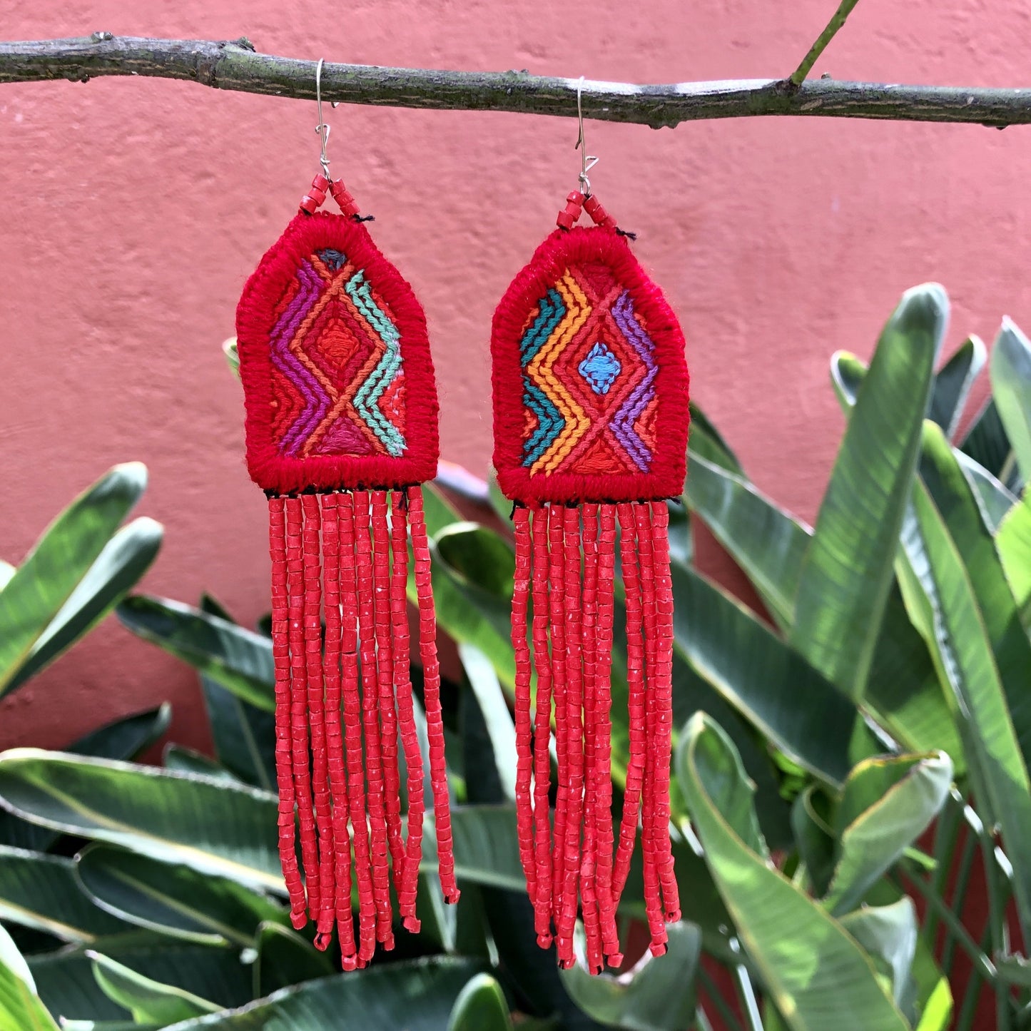 Bordados, Cuentas, Pendientes colgantes - "Palenque", hecho a mano