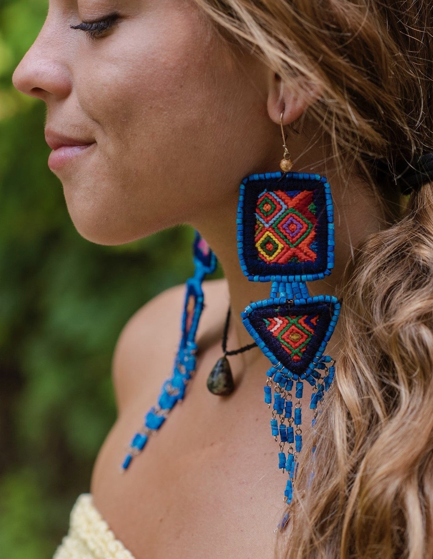Embroidery, Beaded, Dangle Earrings - "Tulum", handmade