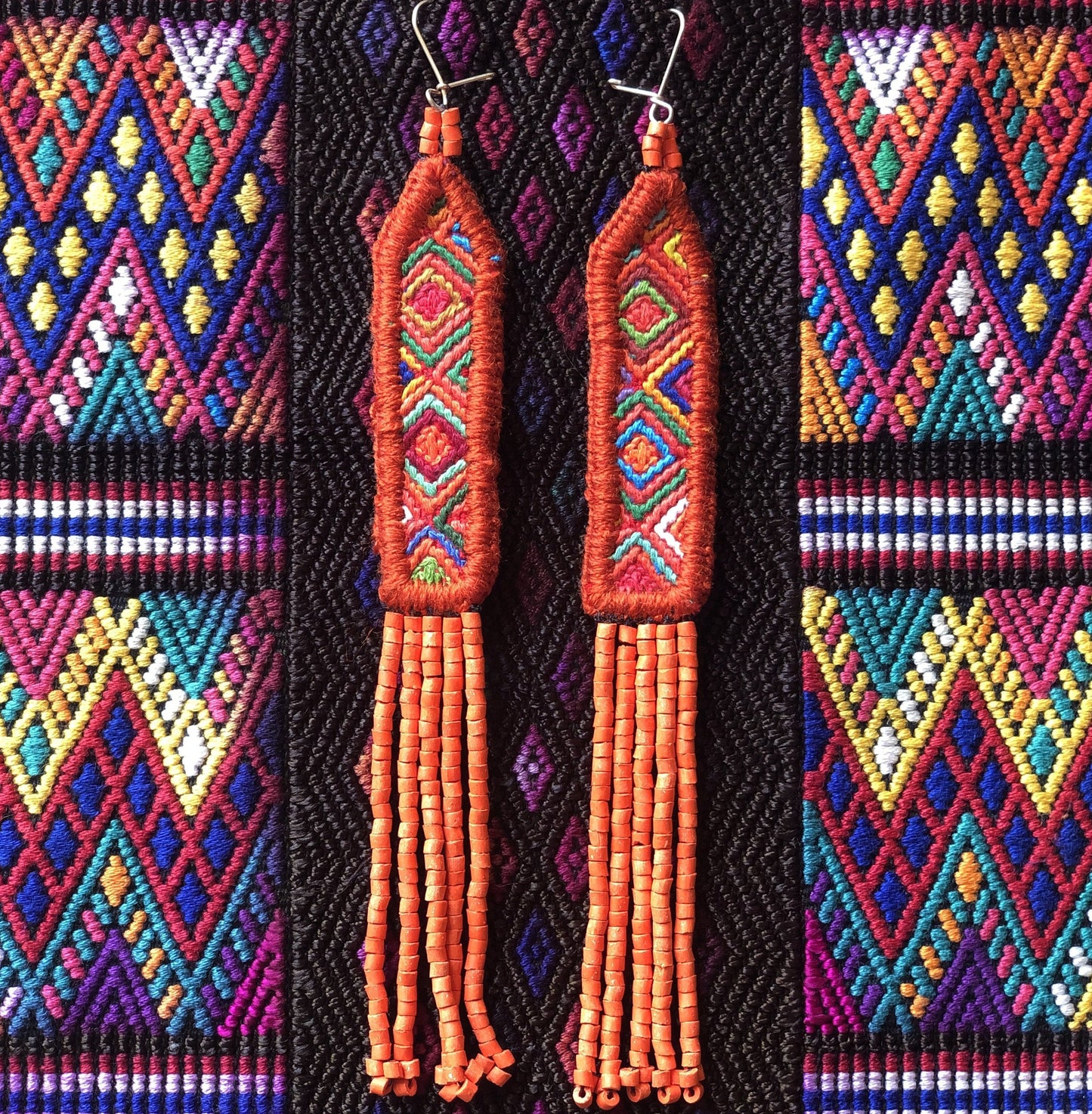 Lightweight, Embroidery, Beaded, Dangle Earrings - "Itzá", handmade