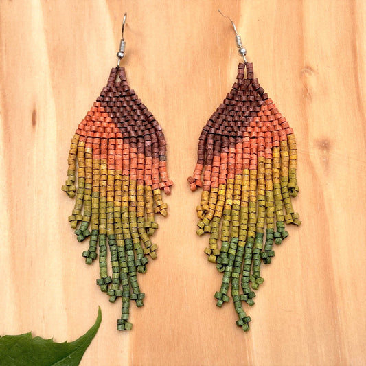 Lightweight Beaded, Dangle Earrings - "Lean Tikal Synergy", handmade