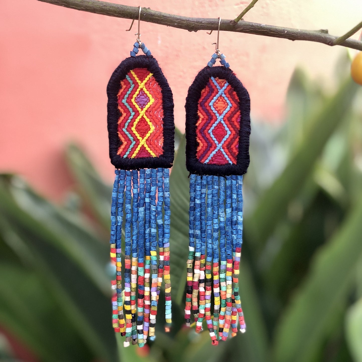 Bordados, Cuentas, Pendientes colgantes - "Palenque", hecho a mano