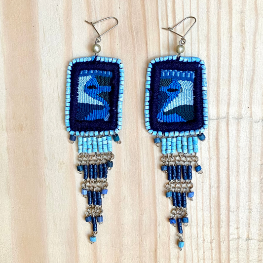Embroidery, Beaded, Dangle Earrings - "Copán", handmade