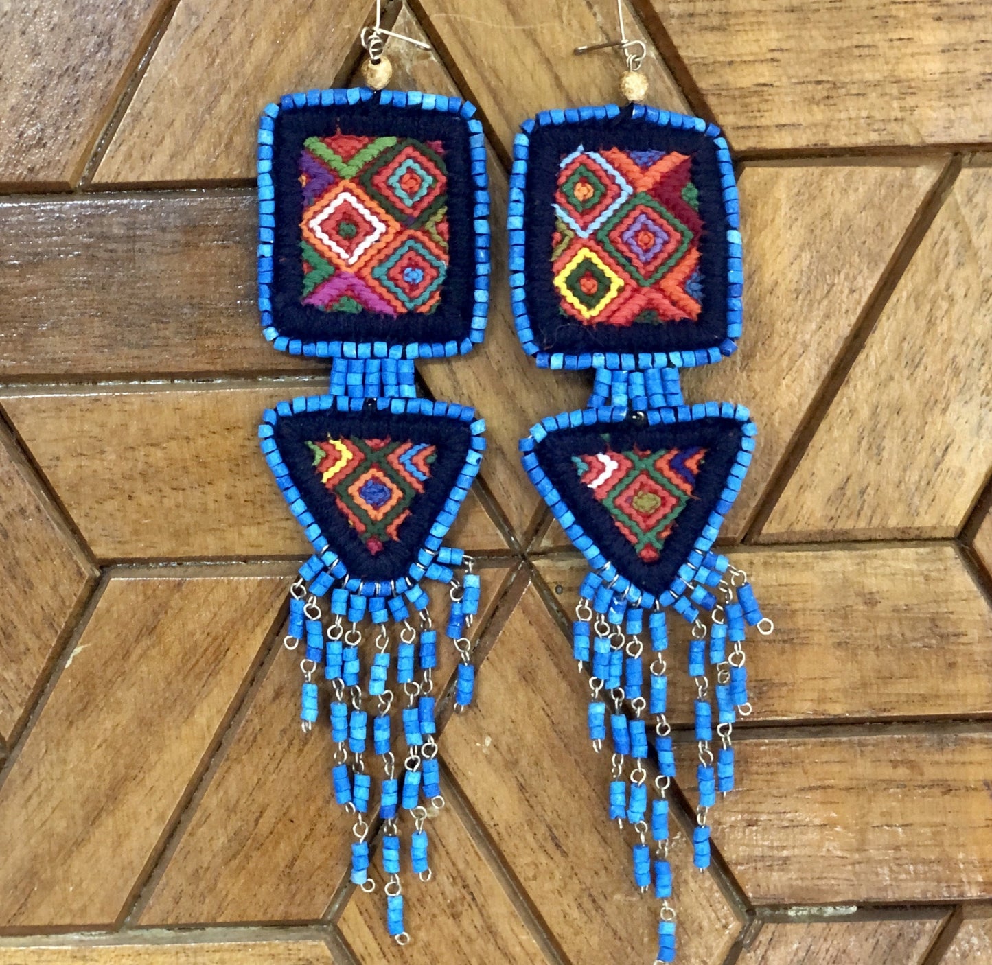 Embroidery, Beaded, Dangle Earrings - "Tulum", handmade