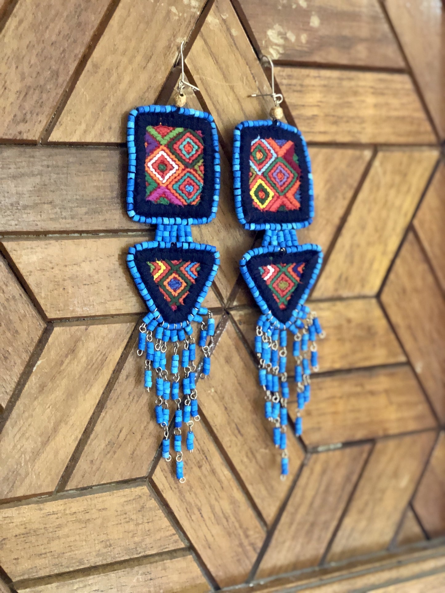 Embroidery, Beaded, Dangle Earrings - "Tulum", handmade