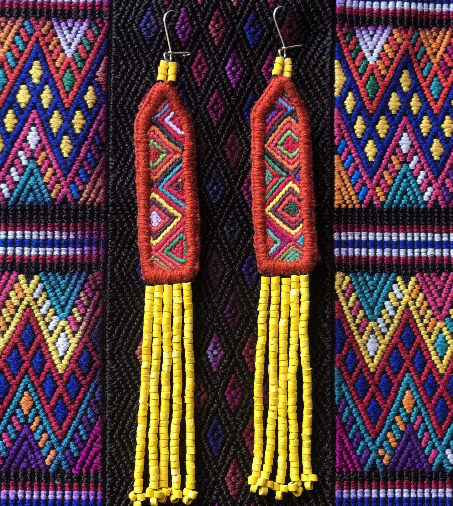 Lightweight, Embroidery, Beaded, Dangle Earrings - "Itzá", handmade