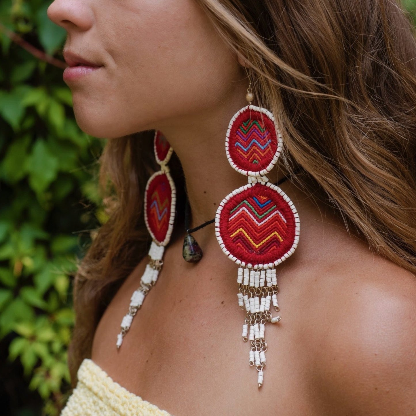 Embroidery, Beaded, Dangle Earrings - "Tulum", handmade