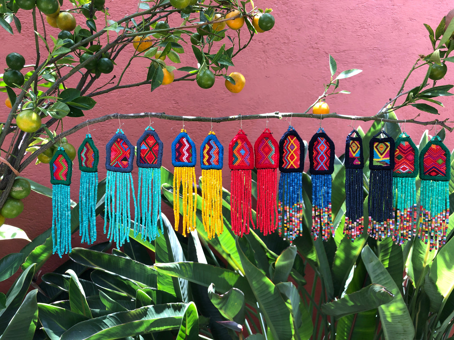 Bordados, Cuentas, Pendientes colgantes - "Palenque", hecho a mano