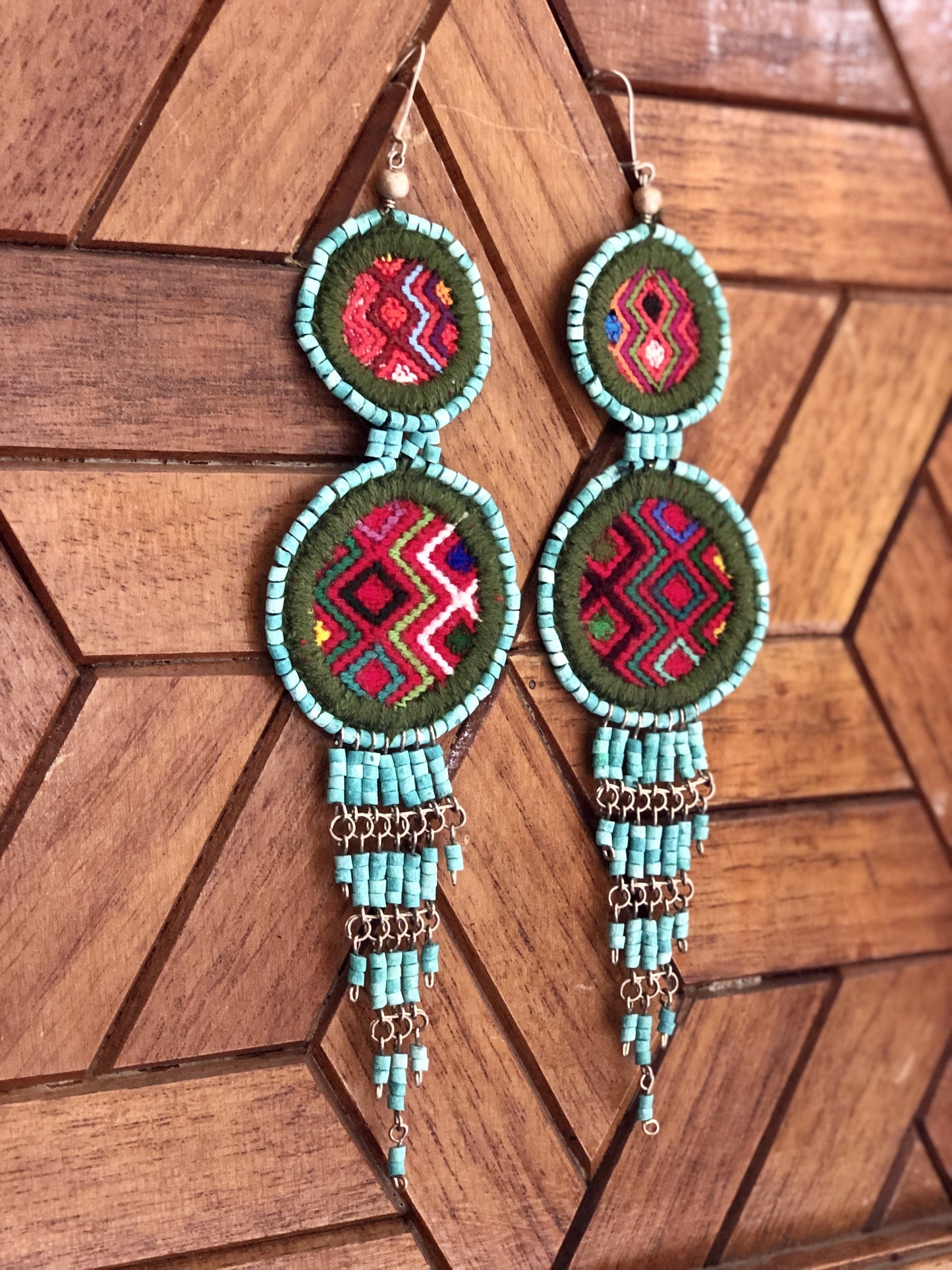 Embroidery, Beaded, Dangle Earrings - "Tulum", handmade