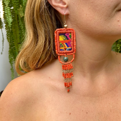 Bordados, Cuentas, Pendientes Colgantes con Jade - "Copán Jade", hecho a mano