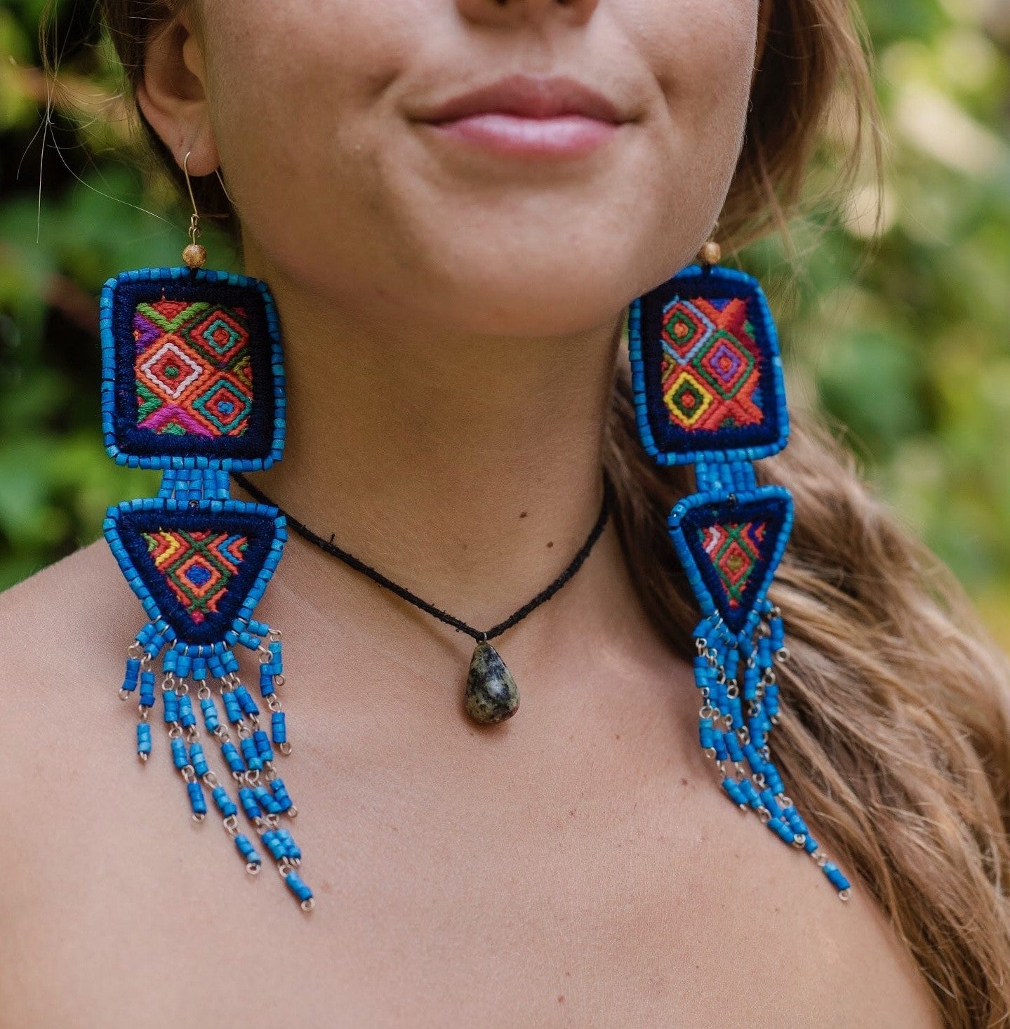 Embroidery, Beaded, Dangle Earrings - "Tulum", handmade