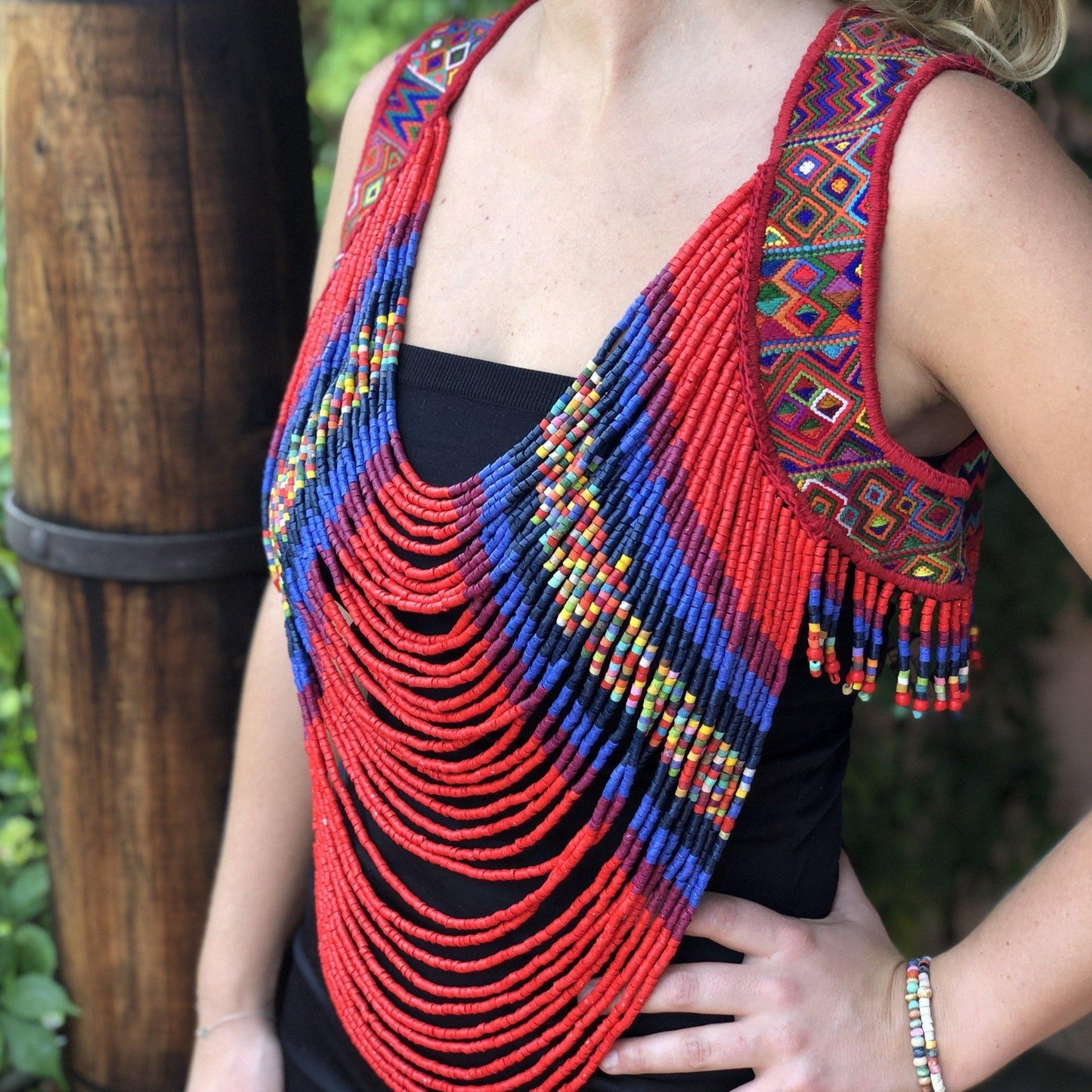 Beaded Vest with Traditional Textile - "Imperial"