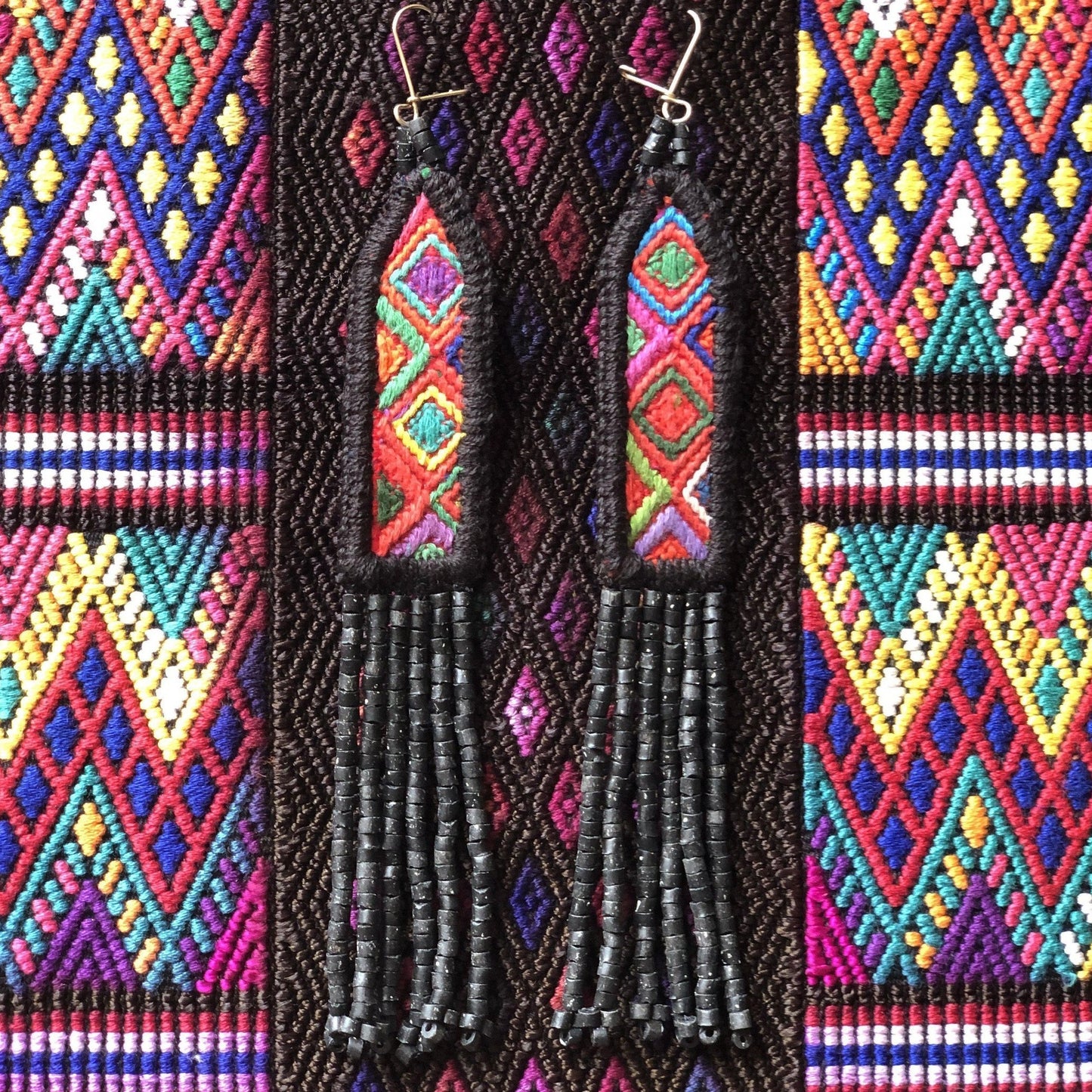 Lightweight, Embroidery, Beaded, Dangle Earrings - "Itzá", handmade