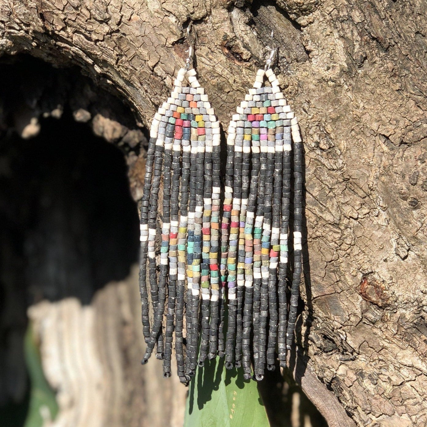 Pendientes colgantes largos con cuentas - "Long Tikal Harmony", hechos a mano