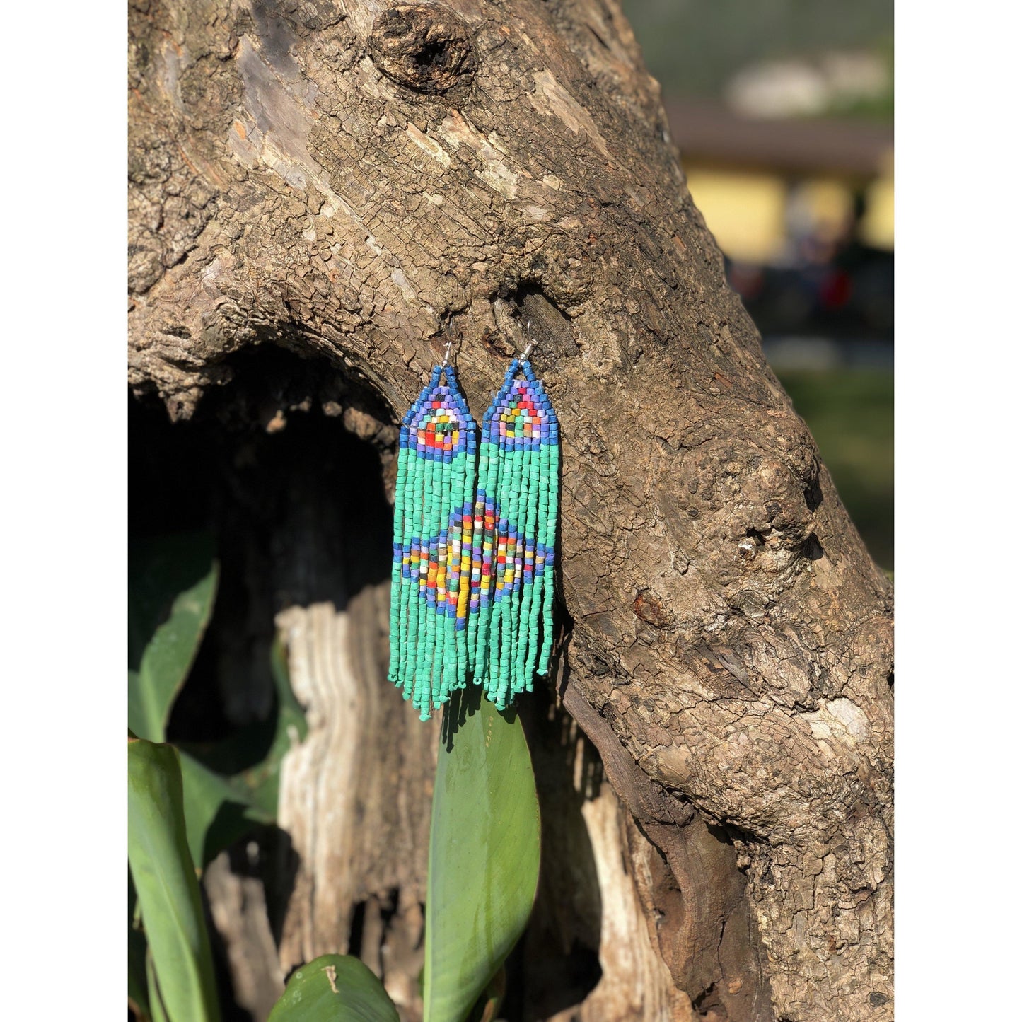 Pendientes colgantes largos con cuentas - "Long Tikal Harmony", hechos a mano