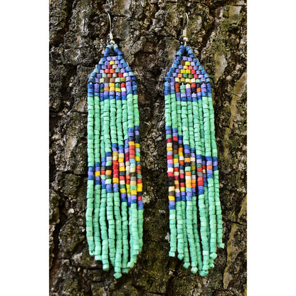 Pendientes colgantes largos con cuentas - "Long Tikal Harmony", hechos a mano