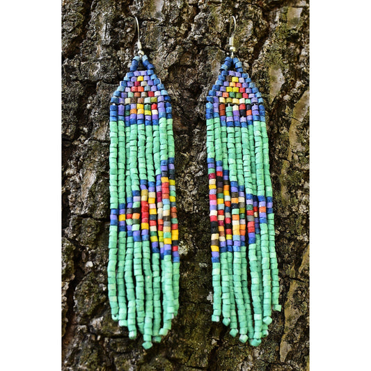Long Beaded, Dangle Earrings - "Long Tikal Harmony", handmade