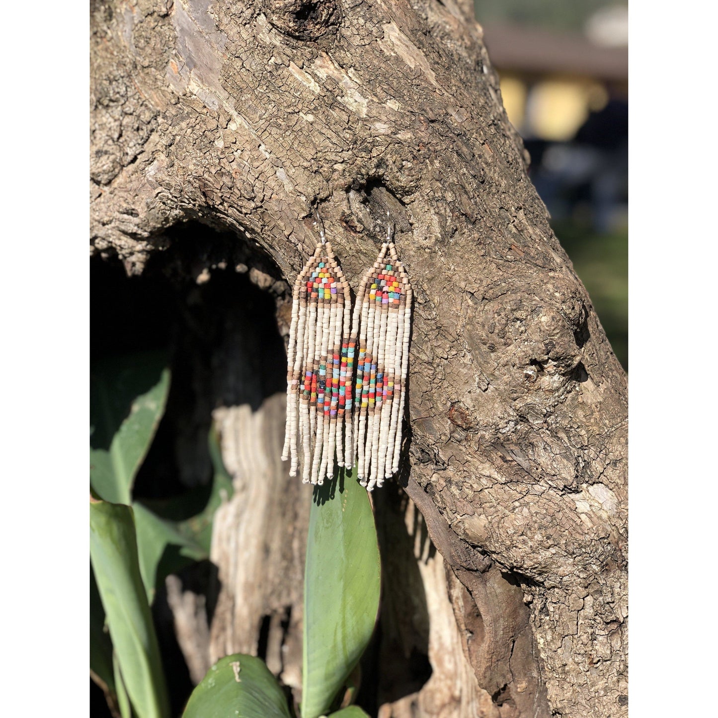 Pendientes colgantes largos con cuentas - "Long Tikal Harmony", hechos a mano
