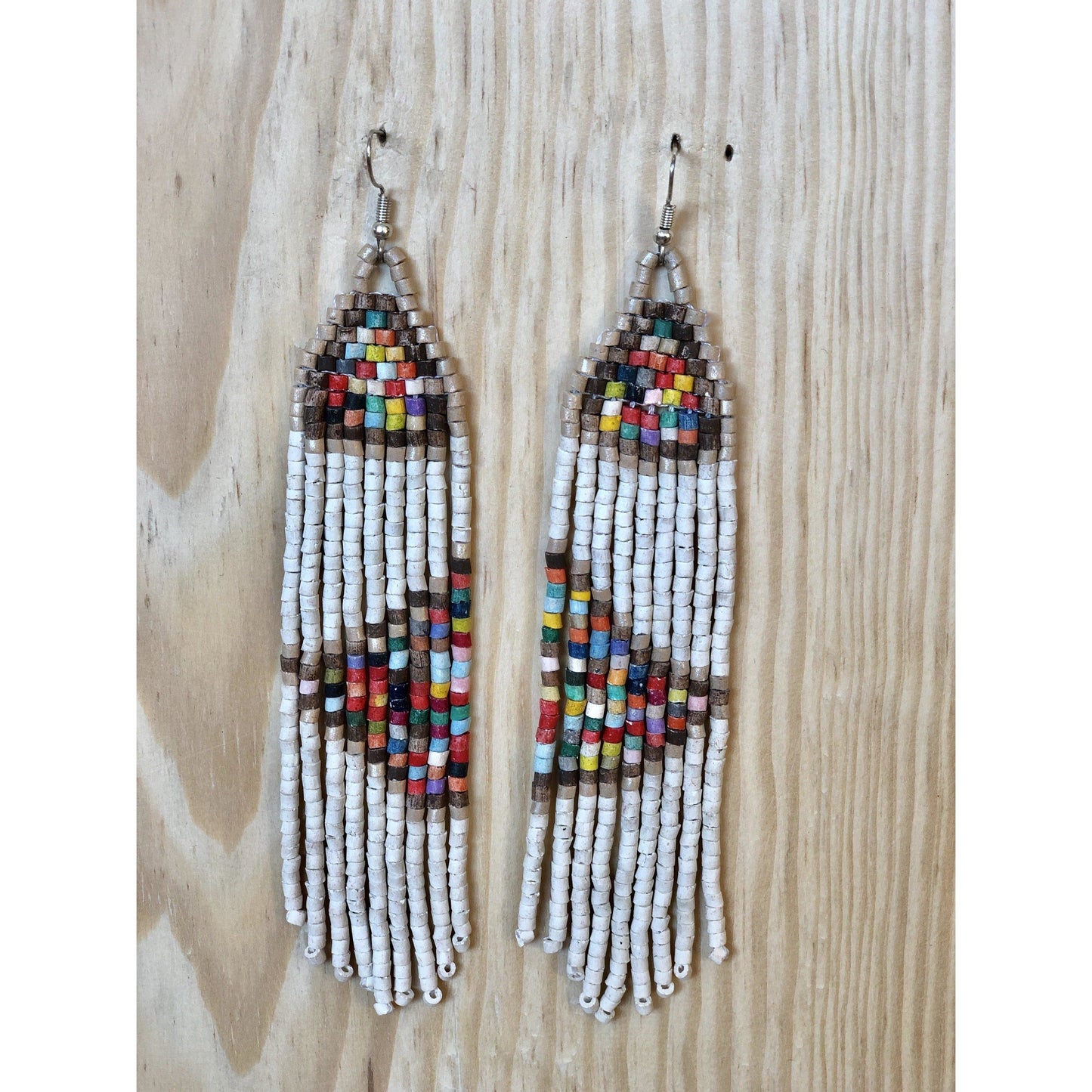Pendientes colgantes largos con cuentas - "Long Tikal Harmony", hechos a mano