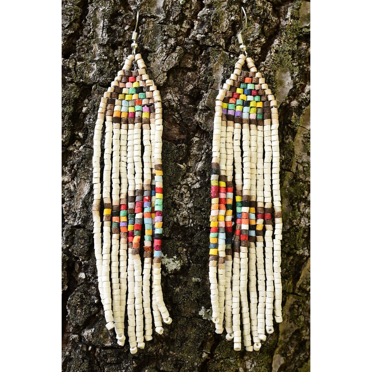 Pendientes colgantes largos con cuentas - "Long Tikal Harmony", hechos a mano
