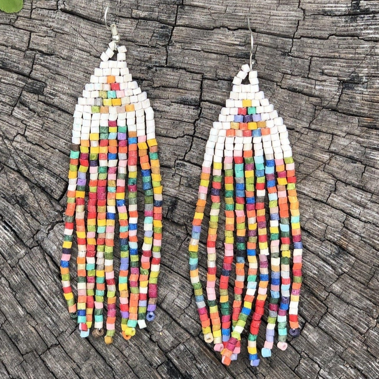 Aretes colgantes largos con cuentas - "Long Tikal", hechos a mano