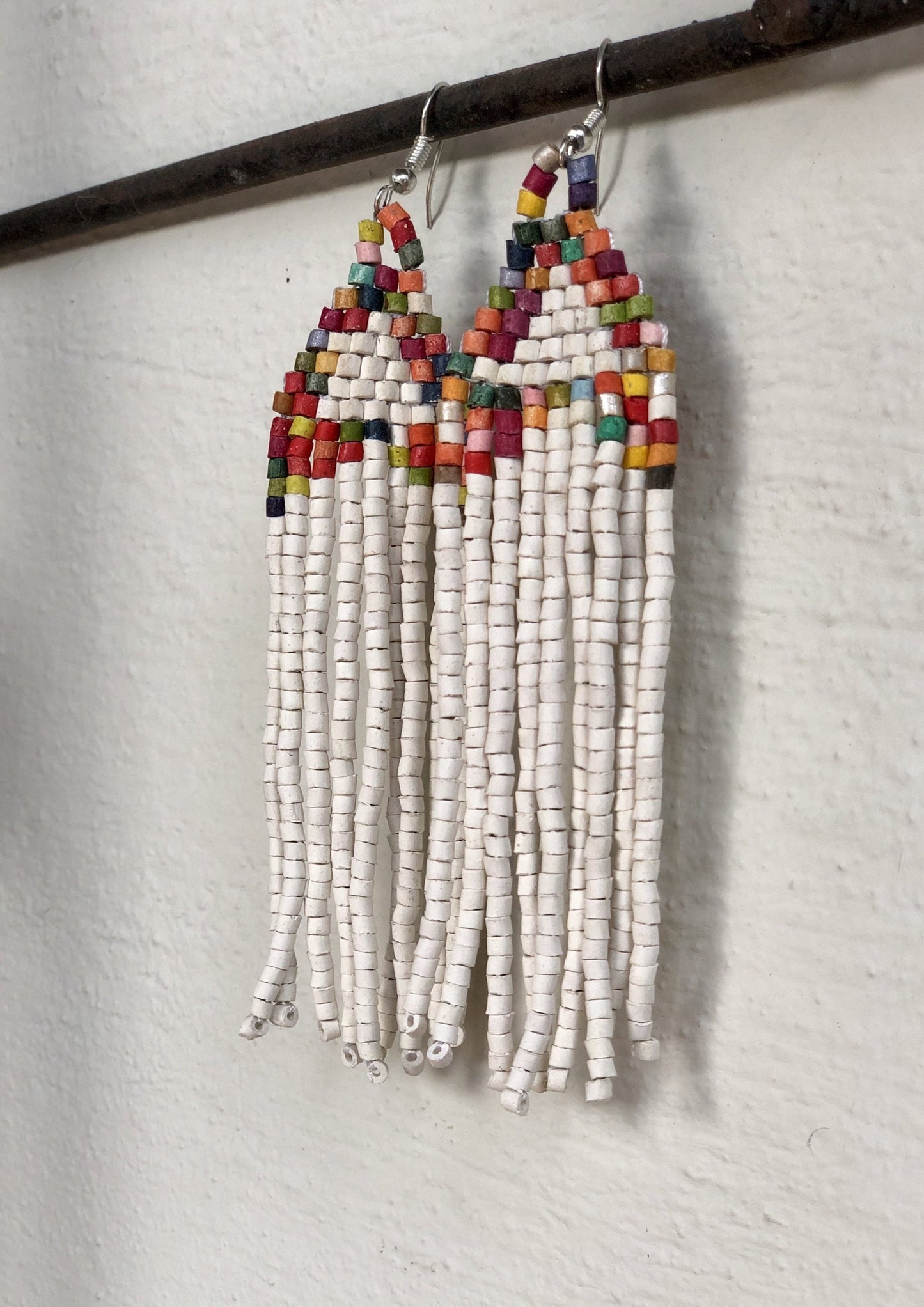Aretes colgantes largos con cuentas - "Long Tikal", hechos a mano