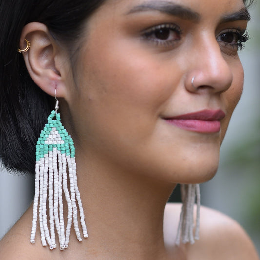 Long Beaded, Dangle Earrings - "Long Tikal", handmade