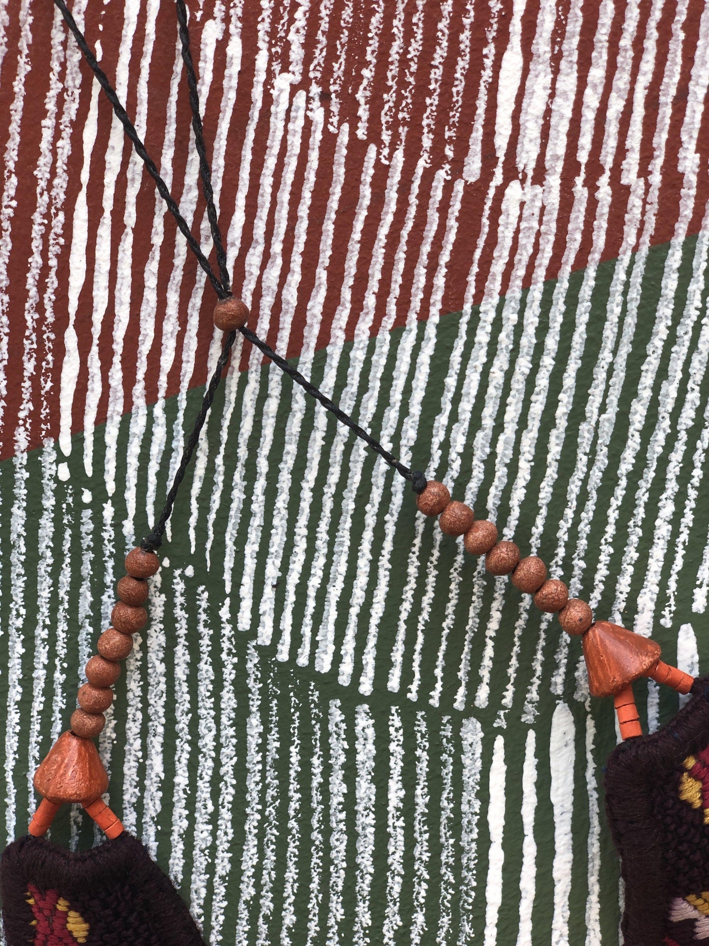 Embroidered Textile Necklace with Sculpture & Jade - "Ojo Cósmico"