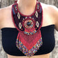 Embroidered Textile Necklace with Sculpture & Jade - "Ojo Cósmico"