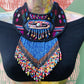 Embroidered Textile Necklace with Sculpture & Jade - "Ojo Cósmico"