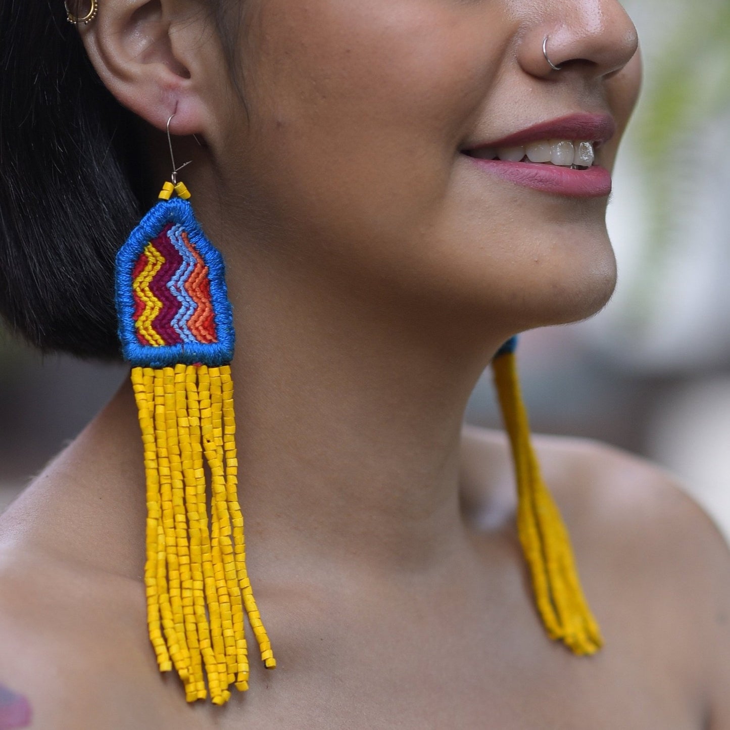 Bordados, Cuentas, Pendientes colgantes - "Palenque", hecho a mano