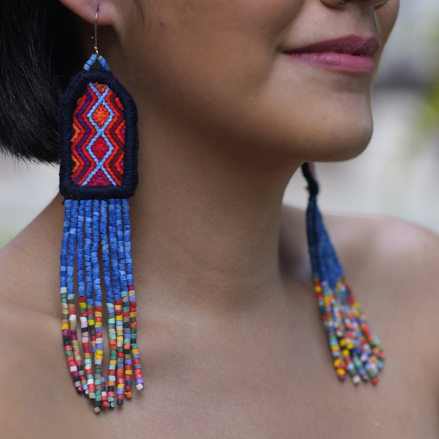Bordados, Cuentas, Pendientes colgantes - "Palenque", hecho a mano