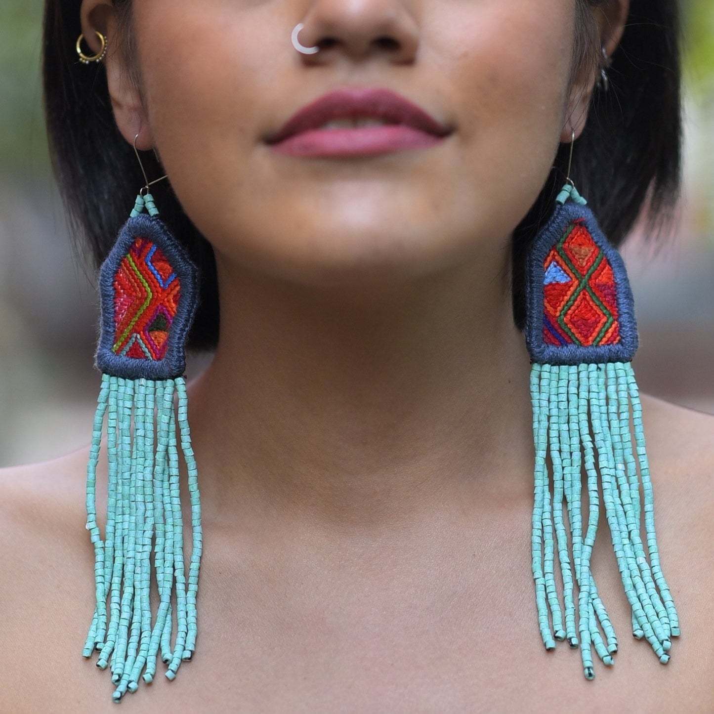 Bordados, Cuentas, Pendientes colgantes - "Palenque", hecho a mano