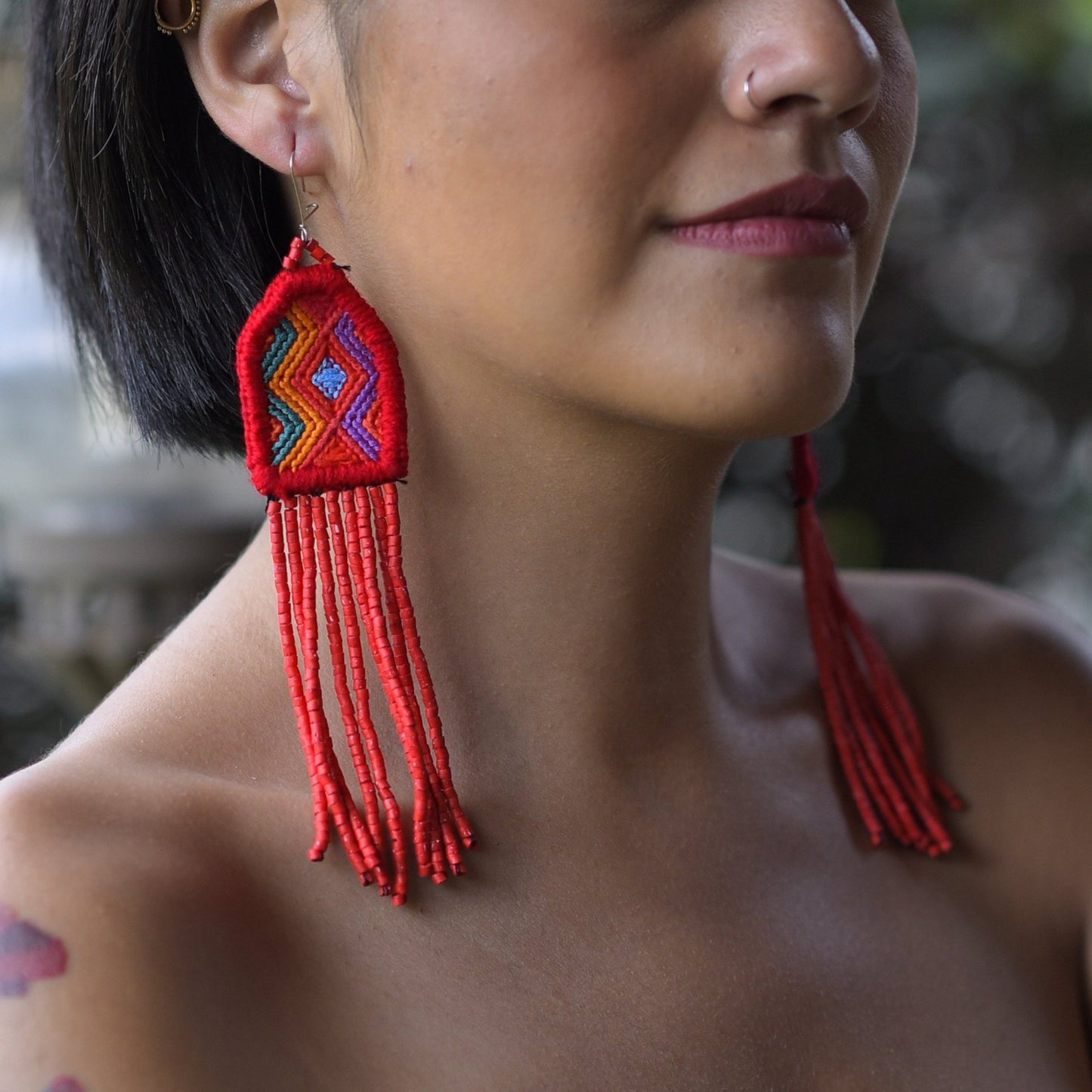 Bordados, Cuentas, Pendientes colgantes - "Palenque", hecho a mano