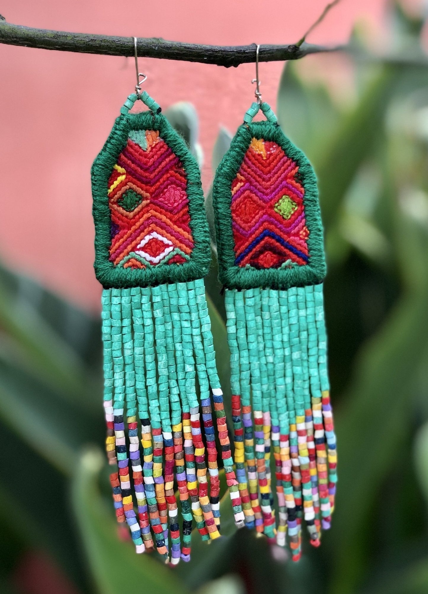 Bordados, Cuentas, Pendientes colgantes - "Palenque", hecho a mano