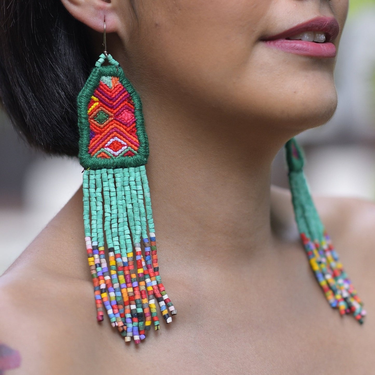 Bordados, Cuentas, Pendientes colgantes - "Palenque", hecho a mano
