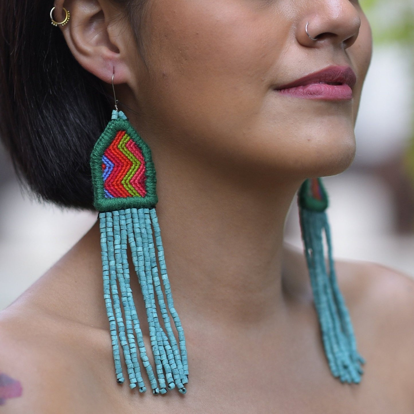 Bordados, Cuentas, Pendientes colgantes - "Palenque", hecho a mano