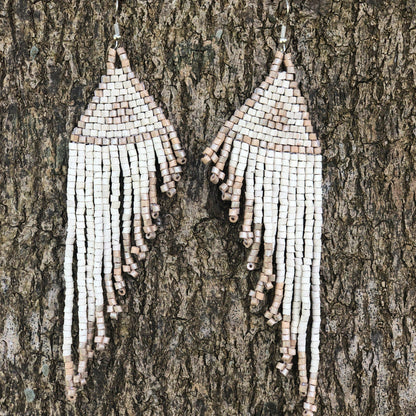 Long Beaded, Dangle Earrings - "Quetzal Edge", handmade