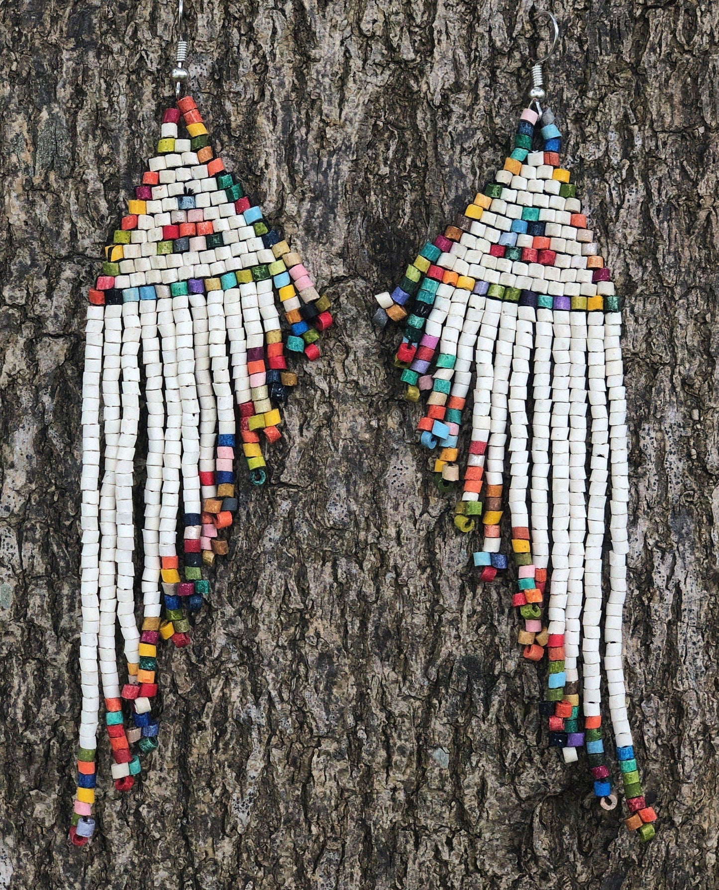 Long Beaded, Dangle Earrings - "Quetzal Edge", handmade