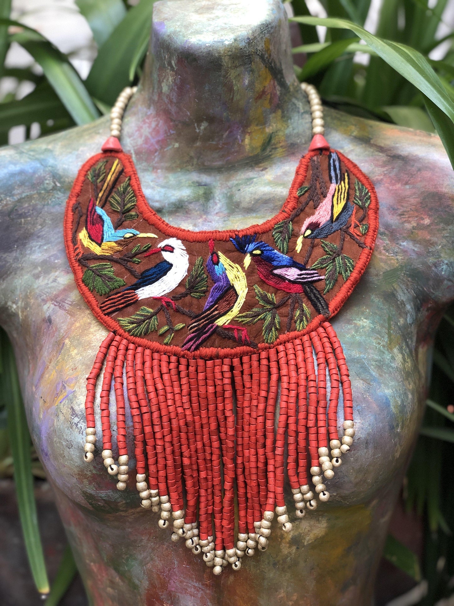 Embroidered Birds Necklaces - "Santiago Birds"