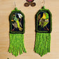 Embroidered Birds, Beaded, Dangle Earrings- "Santiago Birds", handmade