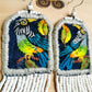Embroidered Birds, Beaded, Dangle Earrings- "Santiago Birds", handmade