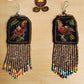 Embroidered Birds, Beaded, Dangle Earrings- "Santiago Birds", handmade