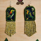 Embroidered Birds, Beaded, Dangle Earrings- "Santiago Birds", handmade