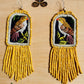 Embroidered Birds, Beaded, Dangle Earrings- "Santiago Birds", handmade