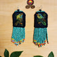 Embroidered Birds, Beaded, Dangle Earrings- "Santiago Birds", handmade